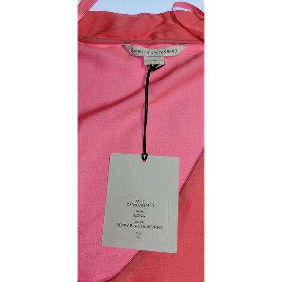 DIANE Von FURSTENBERG DVF Edna SILK Color Pink DOLMAN SLEEVE BELT DRESS Size 10 - Picture 14 of 16